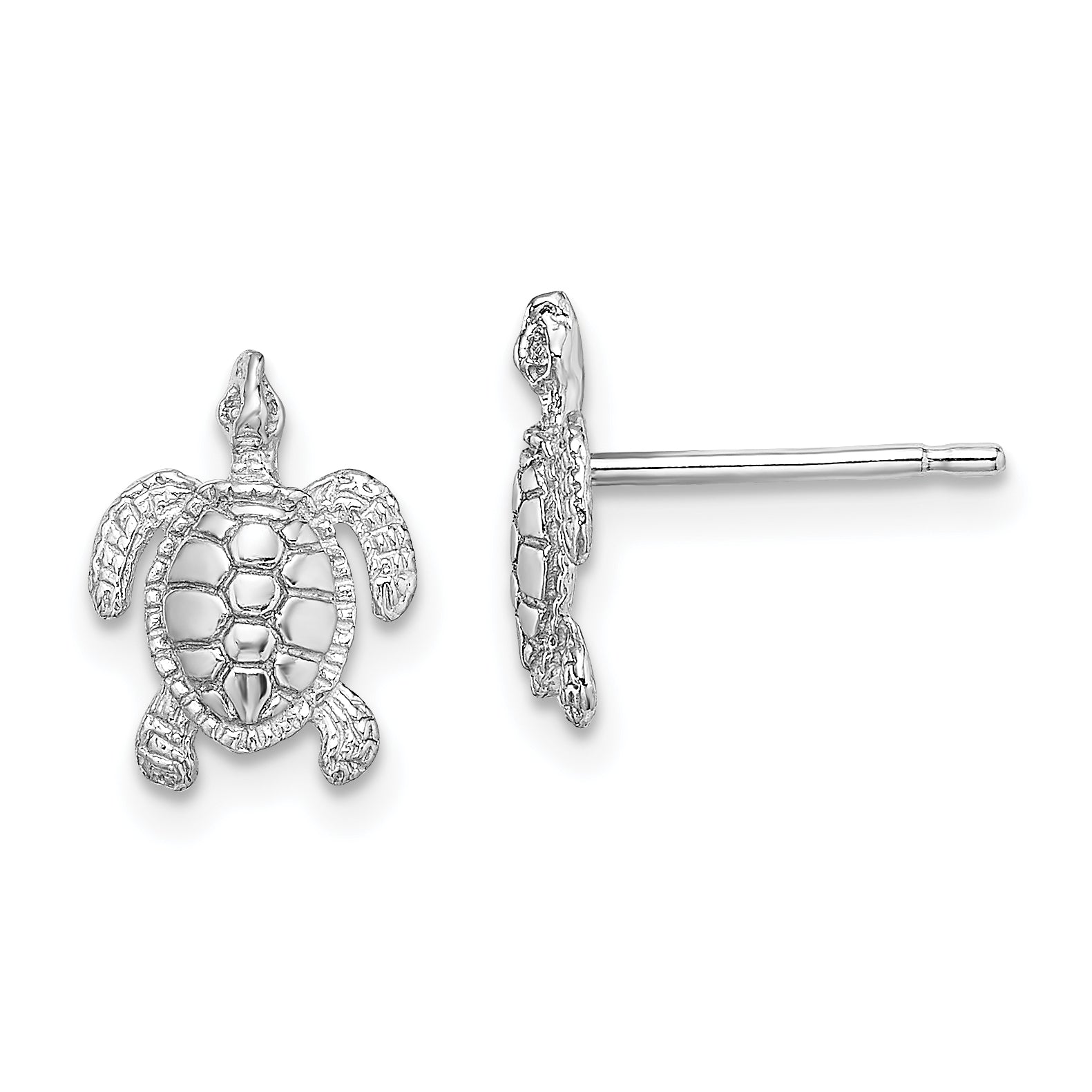 14K White Gold Polished / Textured Sea Turtle Post Earrings Main image