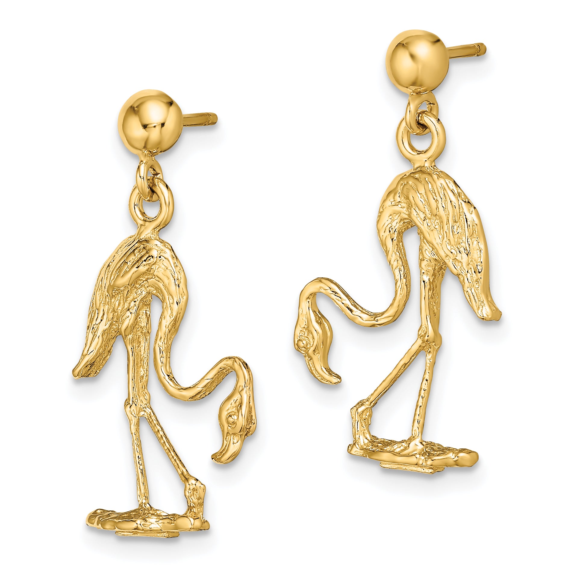 14K 3-D Flamingo Dangle Earrings Secondary image