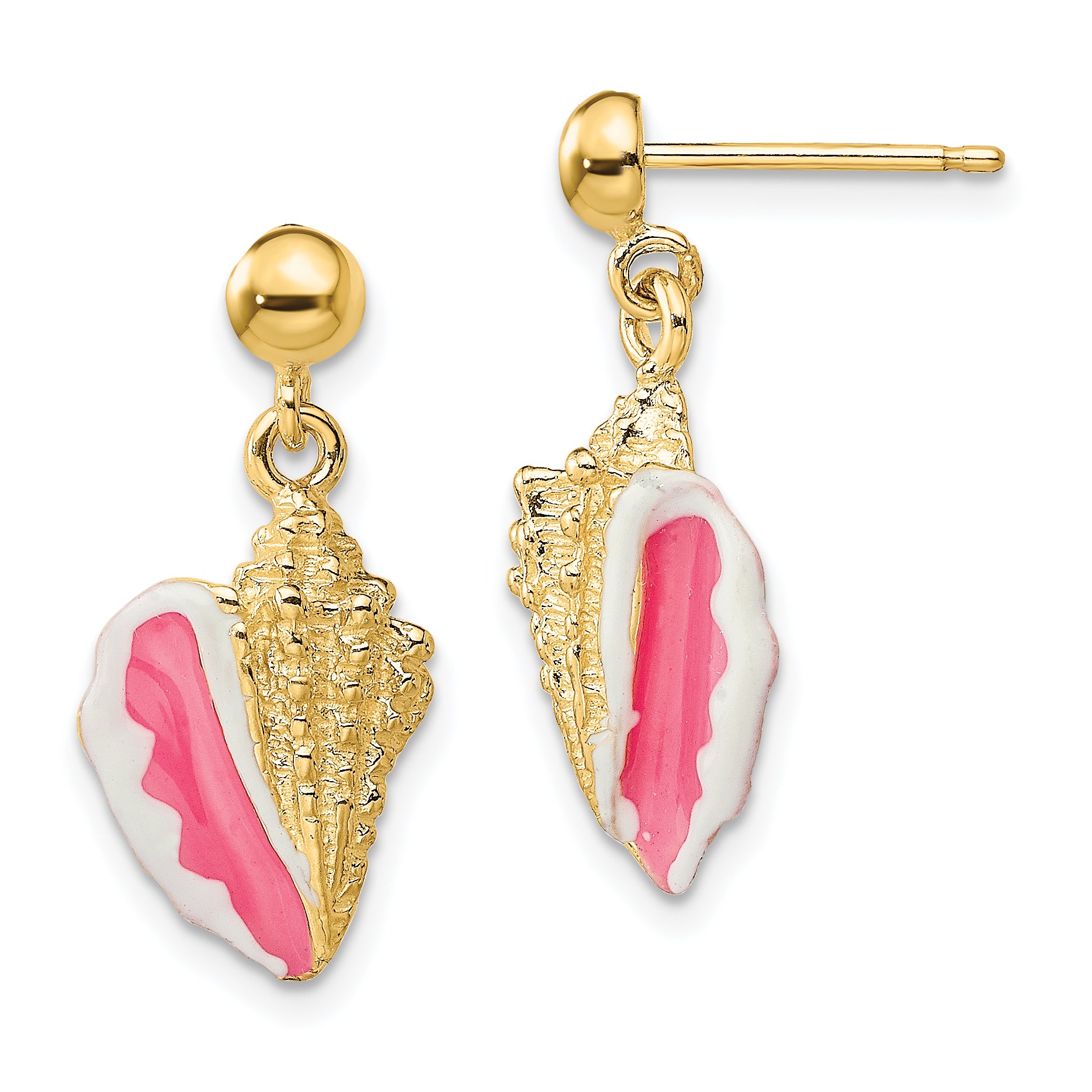14K White and Pink Enamel Conch Shell Dangle Earrings Main image