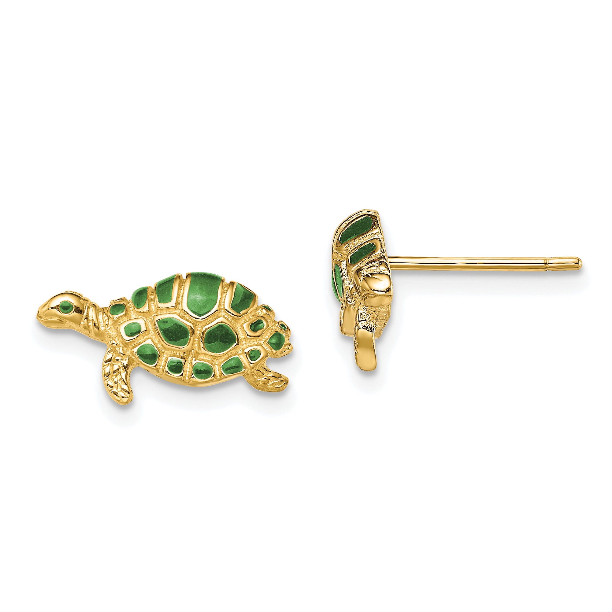 14k Green Enamel Turtle Post Earrings Main image