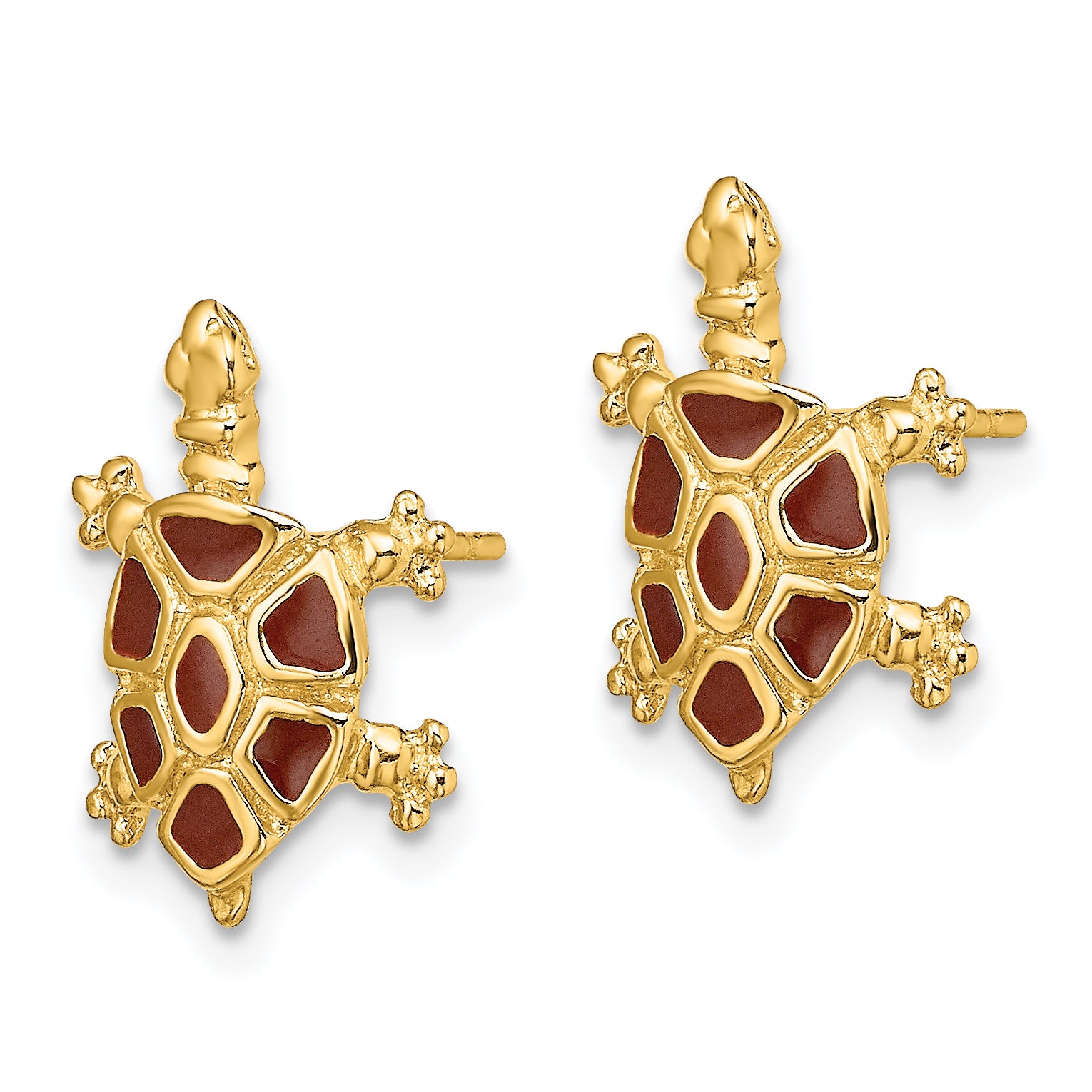 14K w/ Brown Enamel Tortoise Post Earrings Secondary image