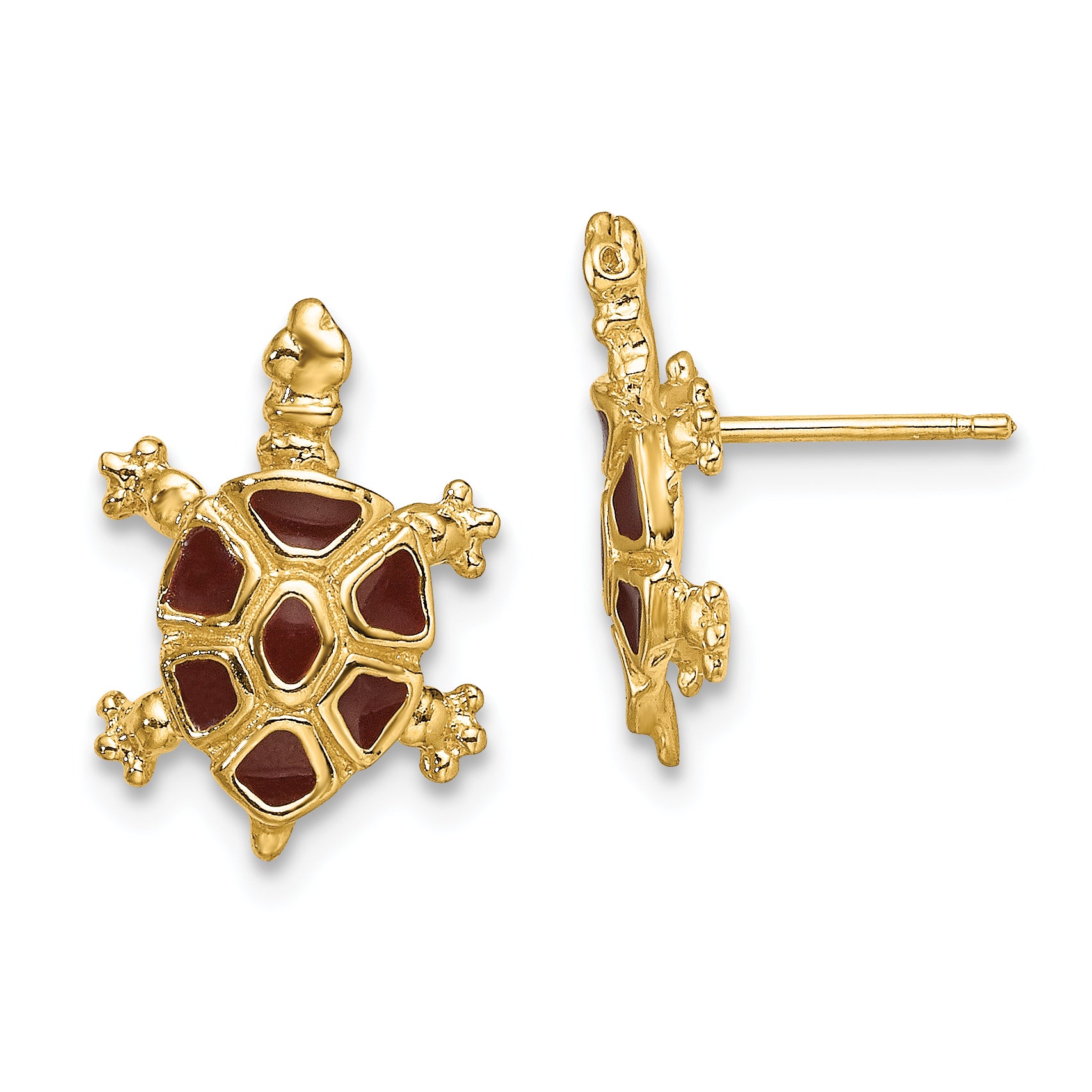14K w/ Brown Enamel Tortoise Post Earrings
