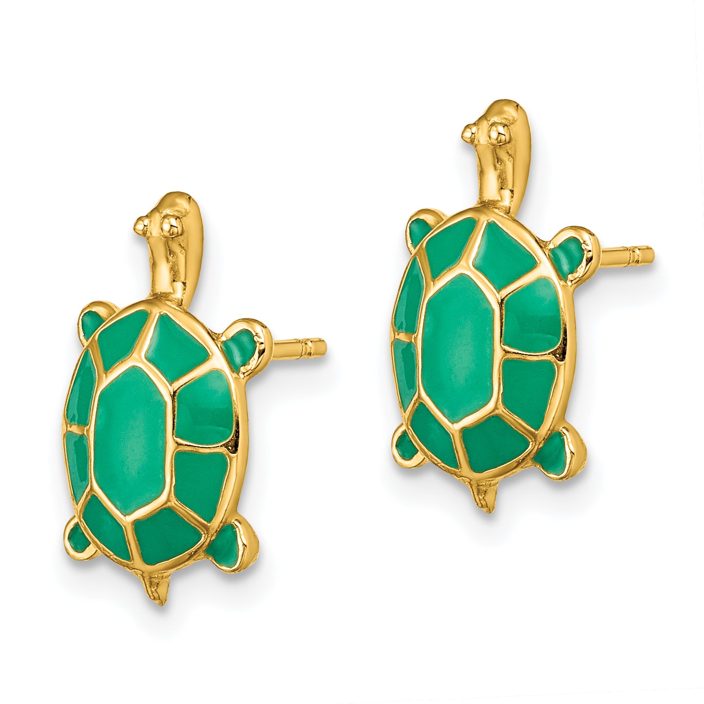 14K Land Turtle W/Green Enamel Shell Earrings Secondary image