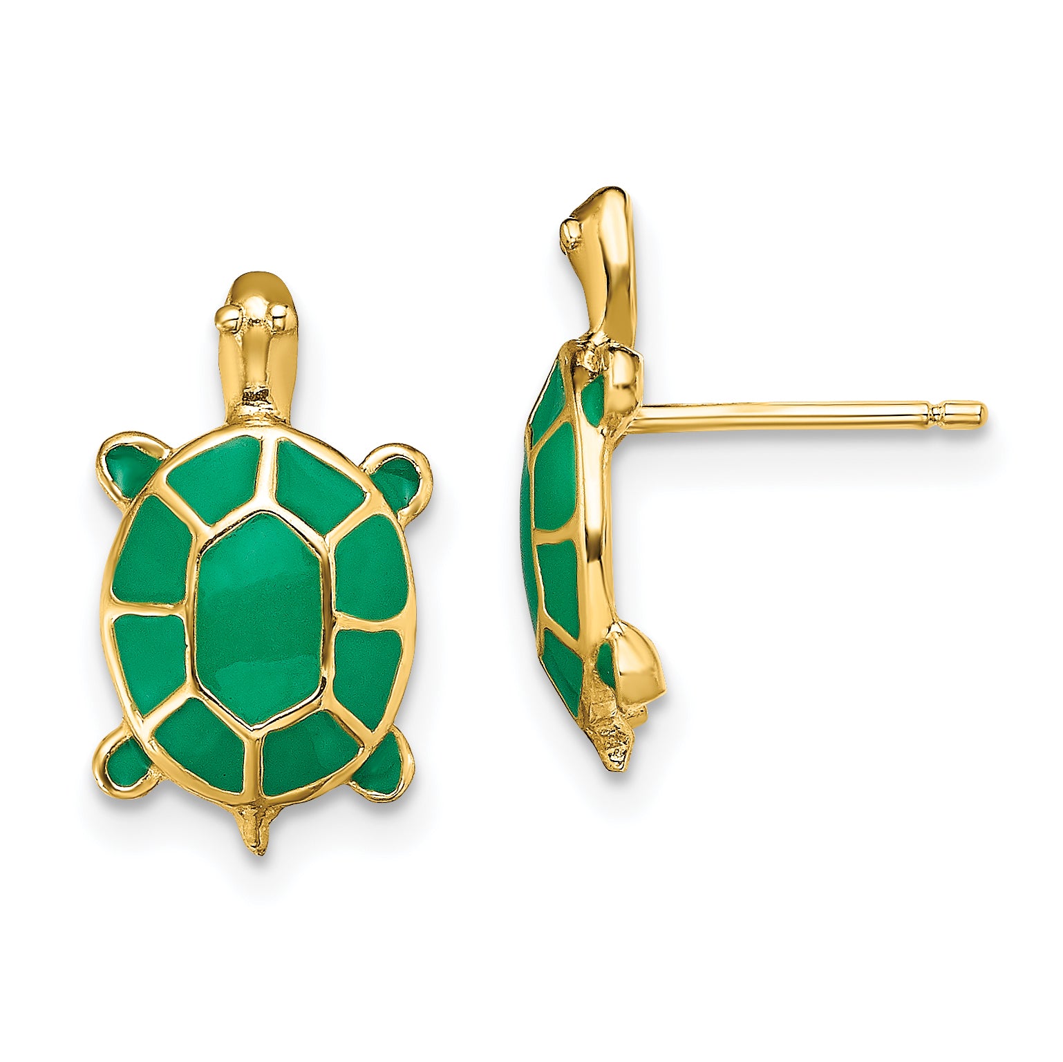 14K Land Turtle W/Green Enamel Shell Earrings Main image