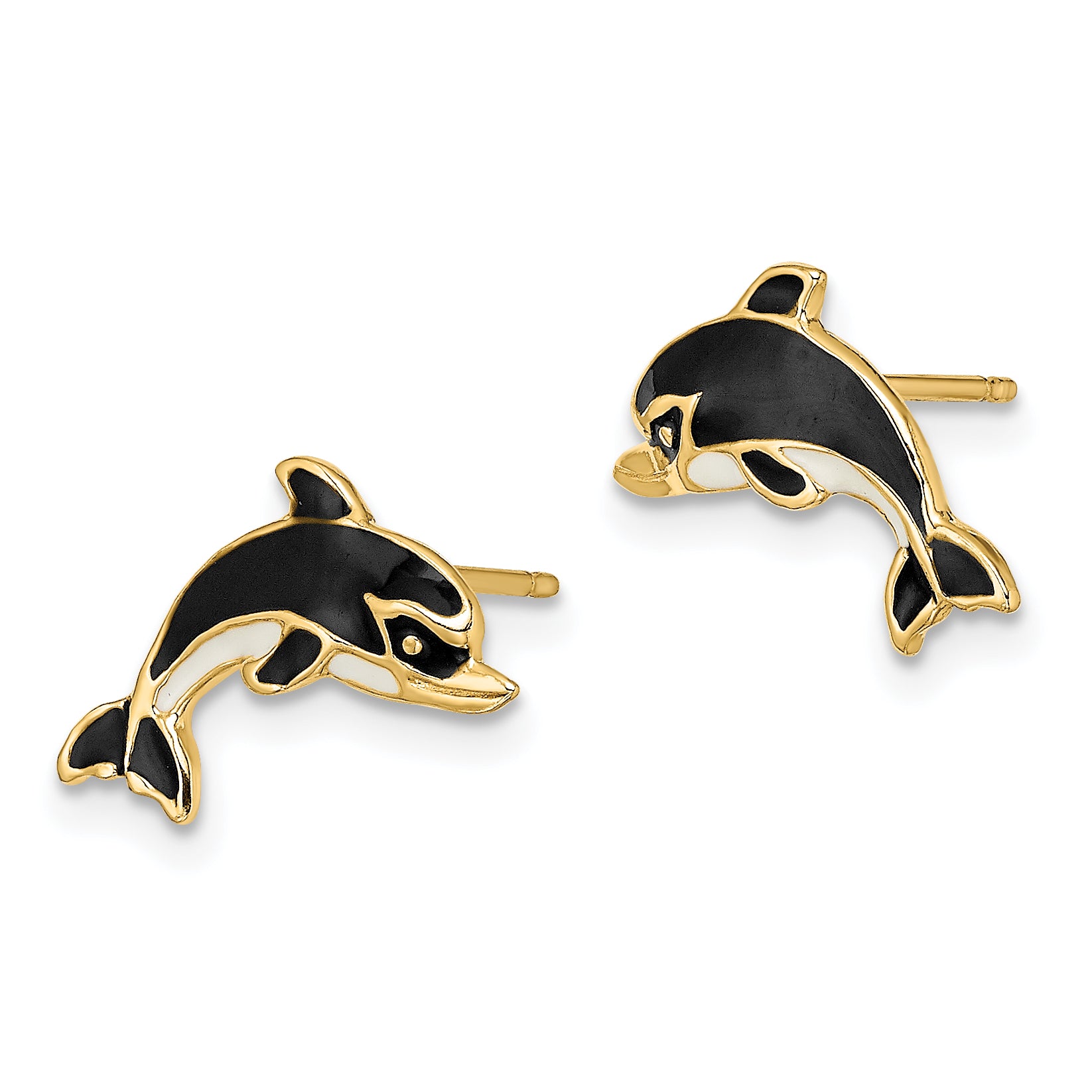 14K White and Black Enamel Dolphin Post Earrings Secondary image