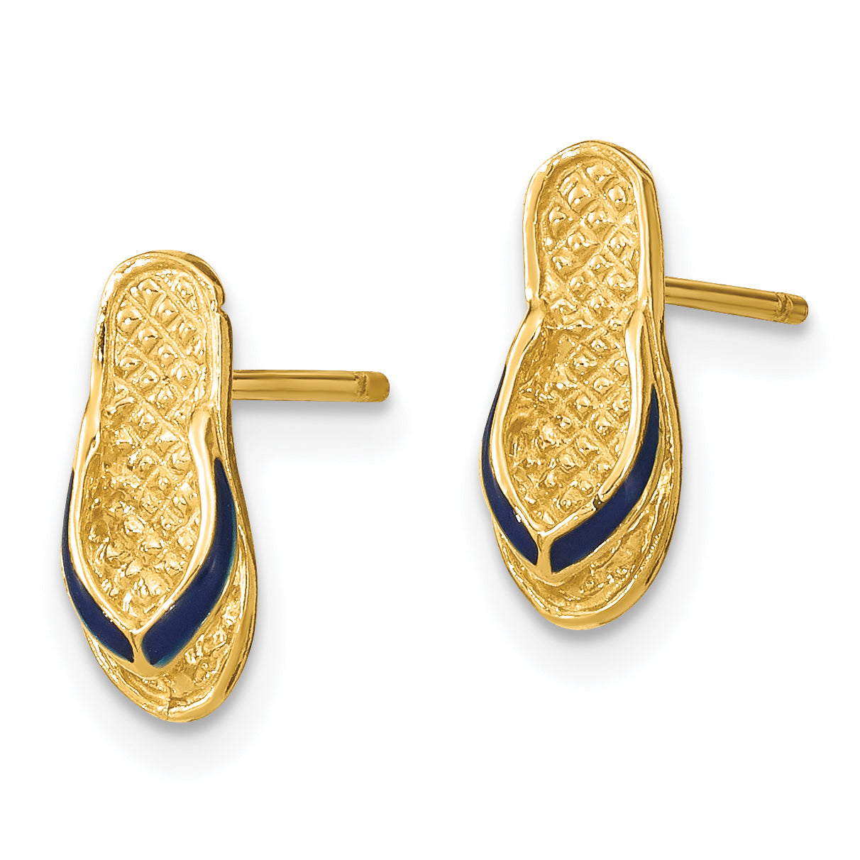 14k  3D W/ Blue Enamel Single Flip-Flop Post Earrings Secondary image