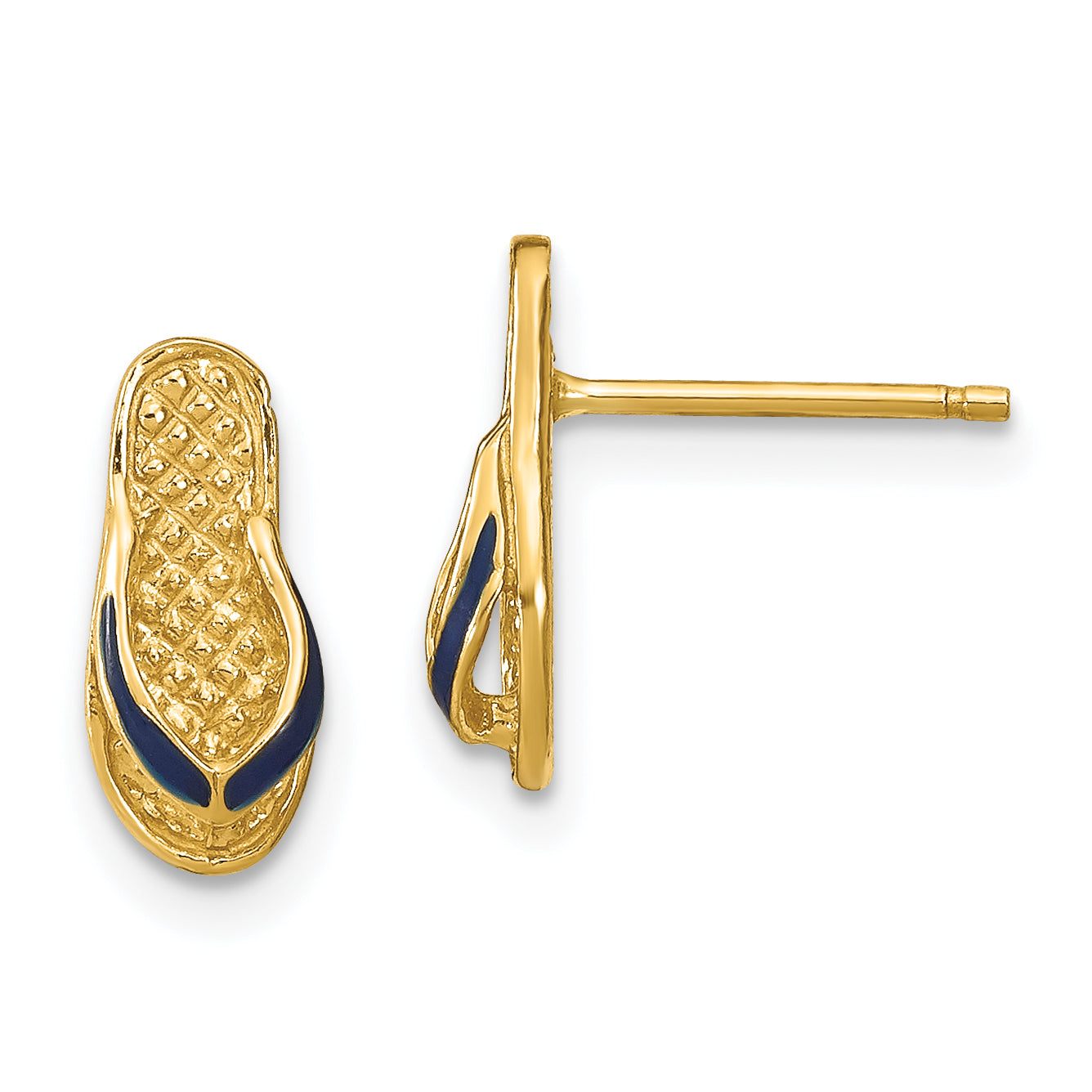 14k  3D W/ Blue Enamel Single Flip-Flop Post Earrings Main image