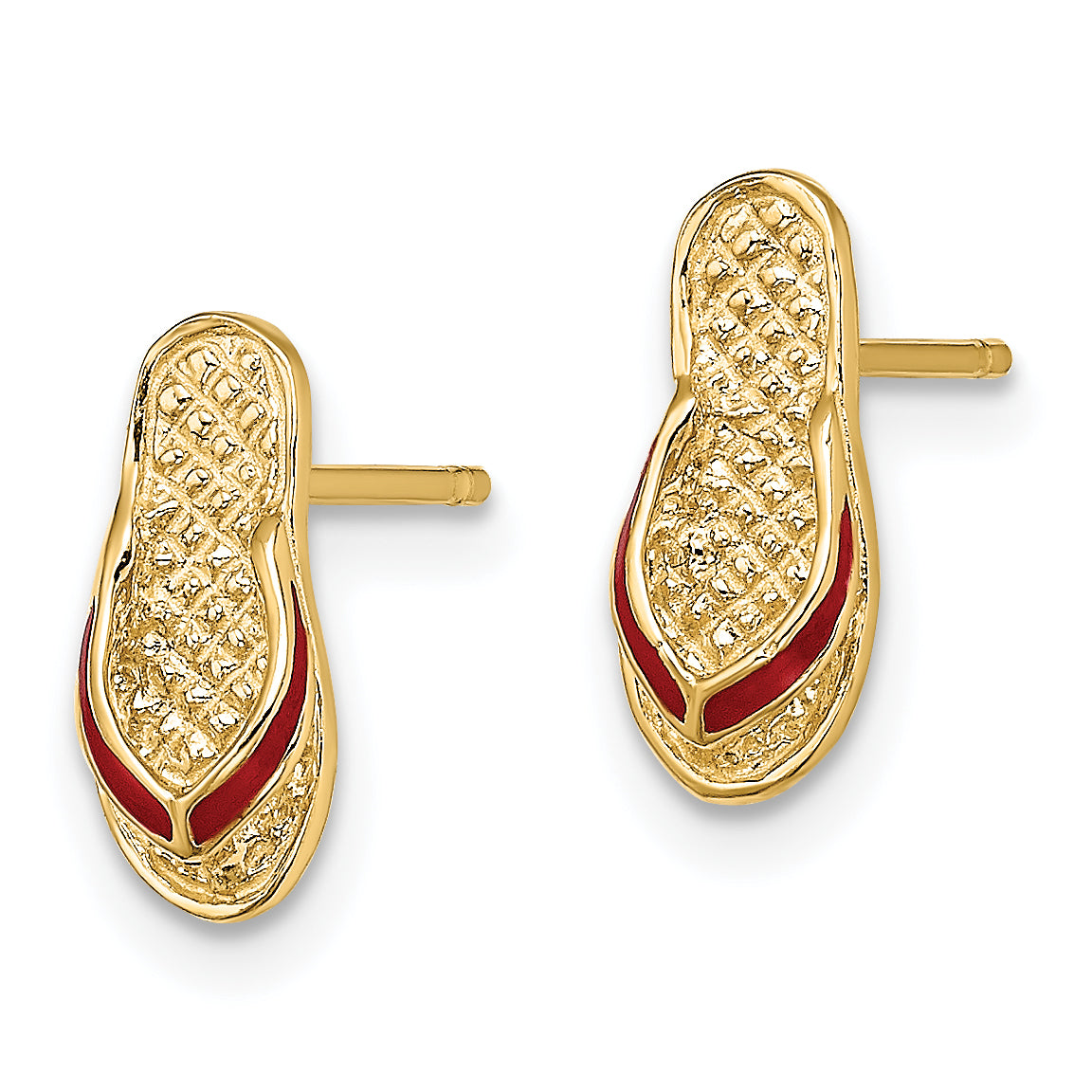 14k  3D Red Enamel  Flip-Flop Post Earrings Secondary image