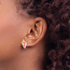 14K White and Pink Enamel Conch Shell Post Earrings
