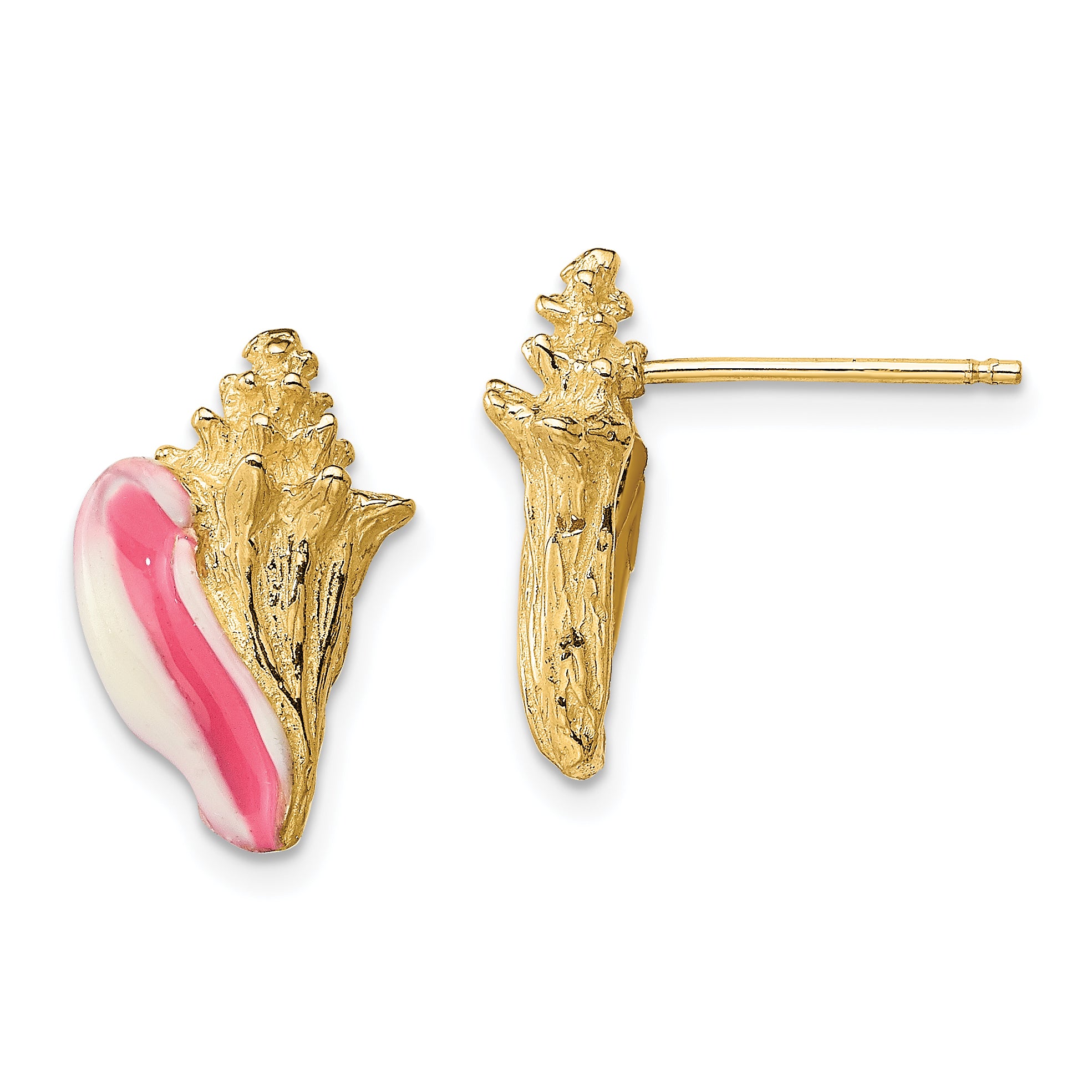 14K White and Pink Enamel Conch Shell Post Earrings Main image