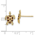 14K Sea Turtle  W/Brown Enamel Shell / Textured Post Earrings
