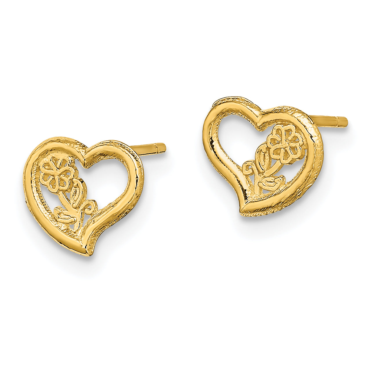14K Open Heart w/ Flower Post Earrings Secondary image