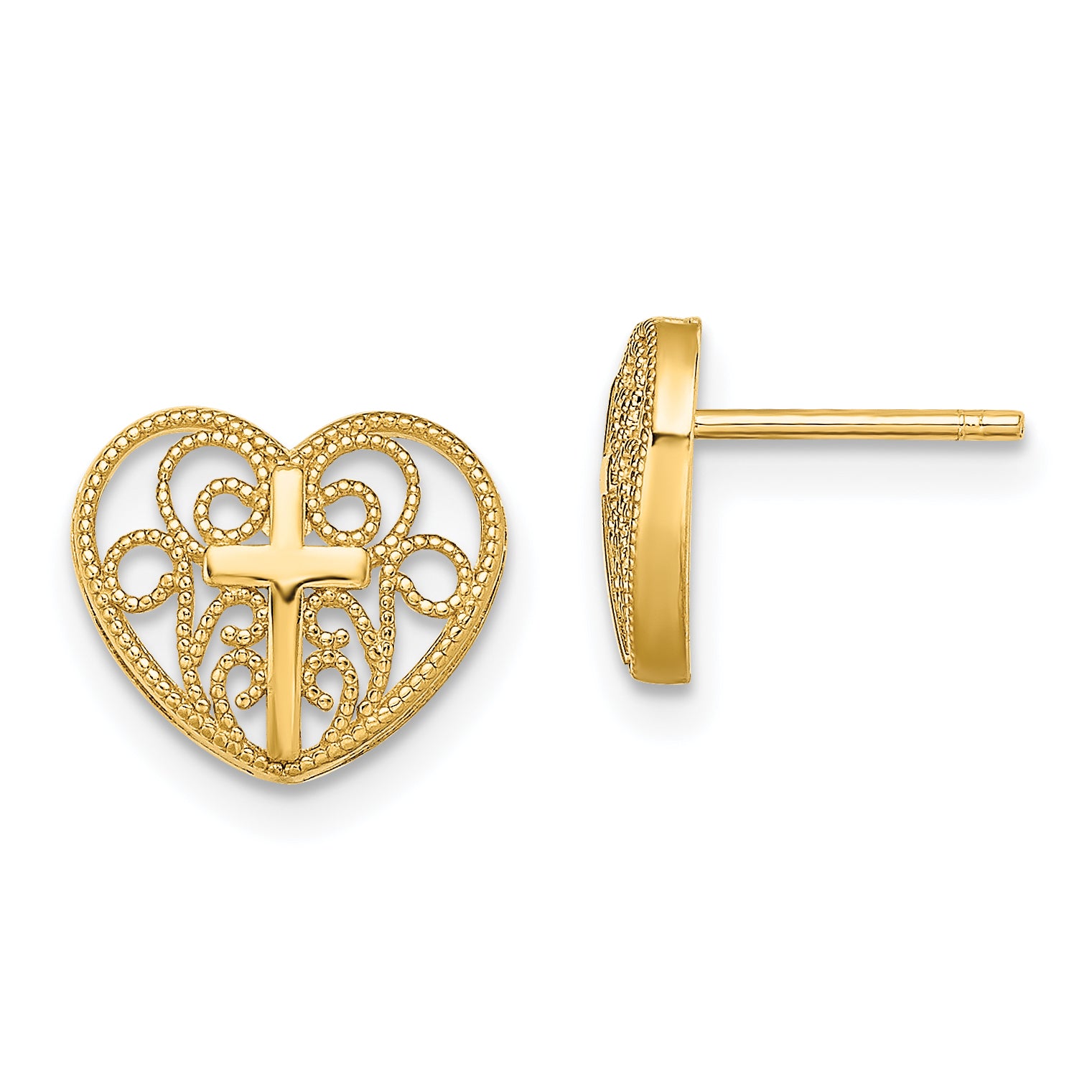 14k Heart w/Cross Post Earrings Main image