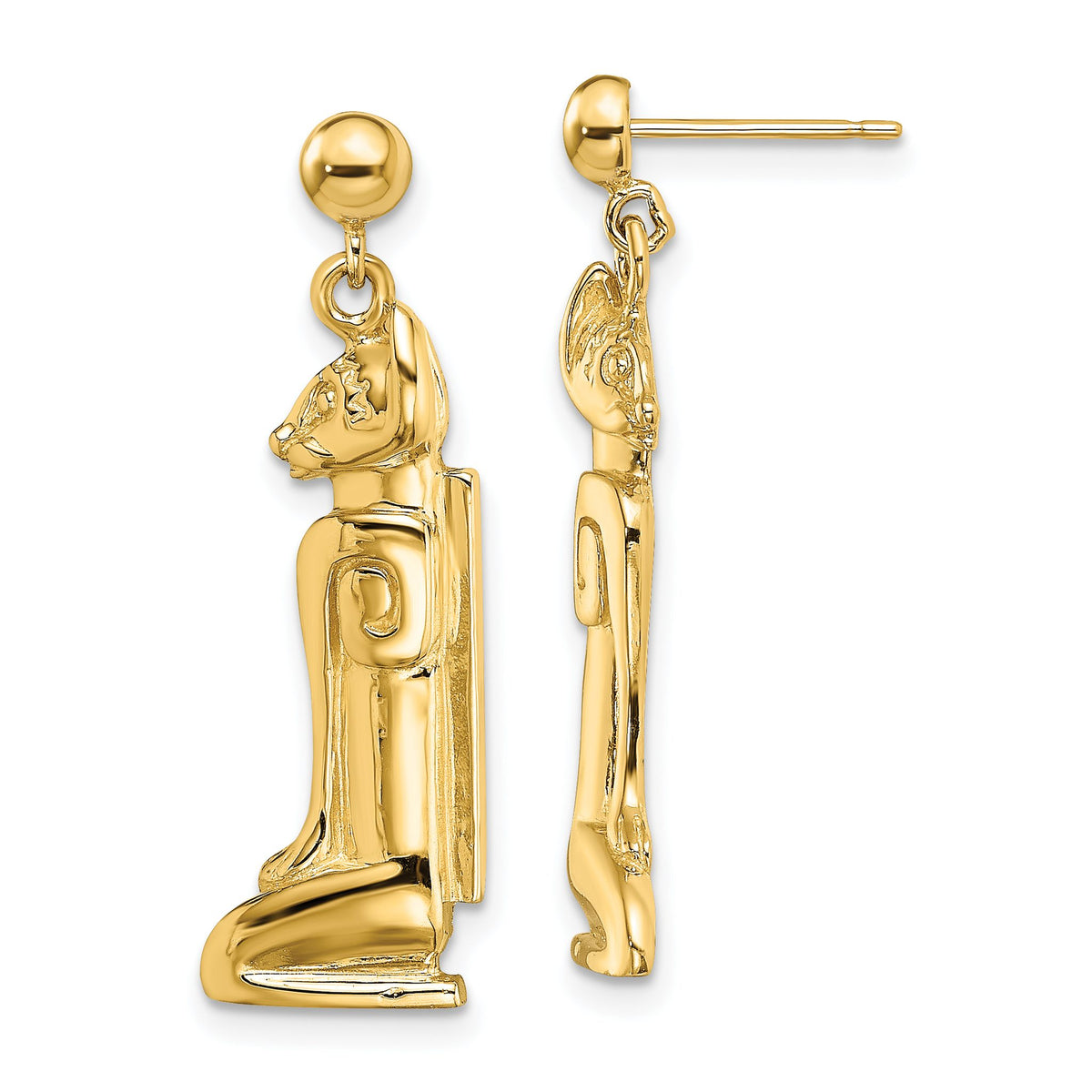 2-D Marco Island Cat Dangle Earrings in 14K Yellow Gold - Sophia Jewelers Main image