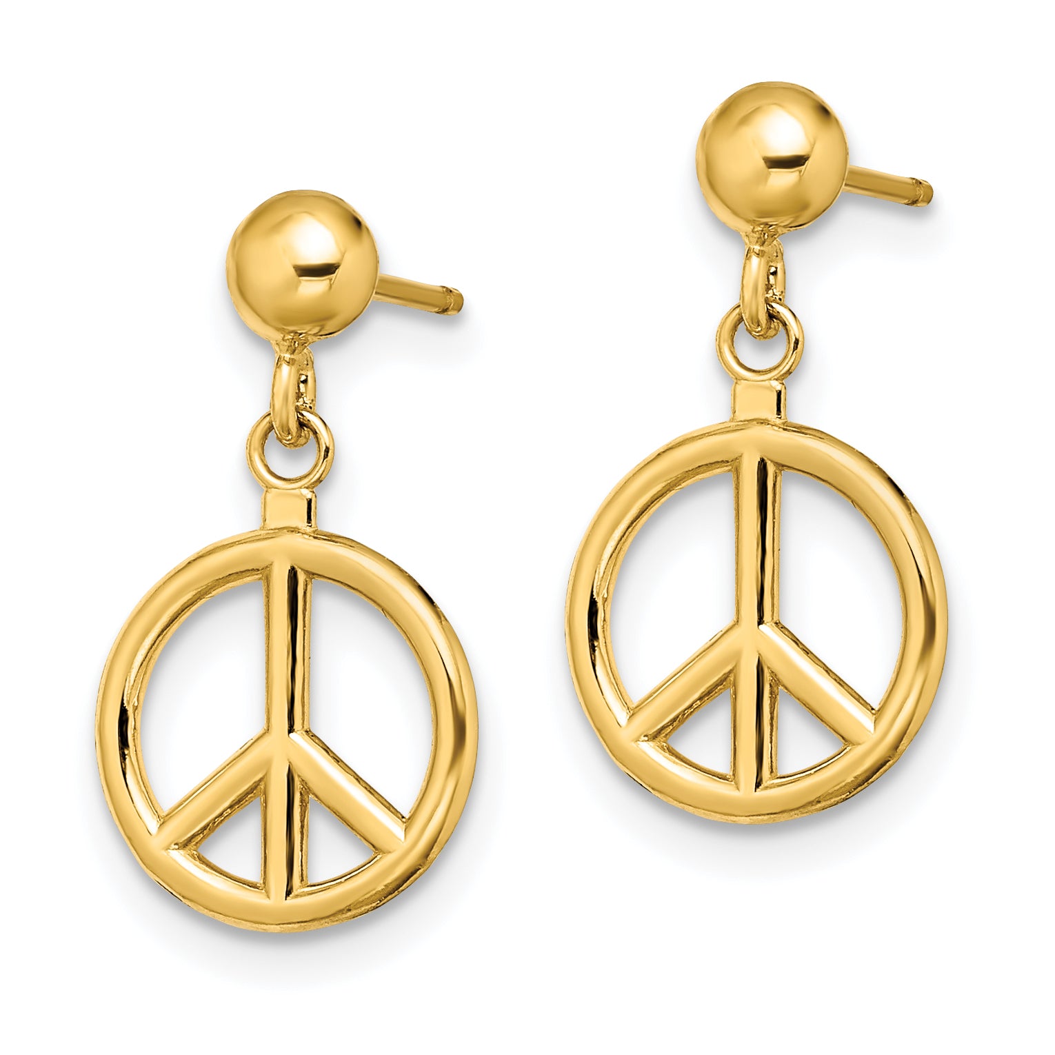14K 3-D Polished Peace Symbol Dangle Earrings Secondary image