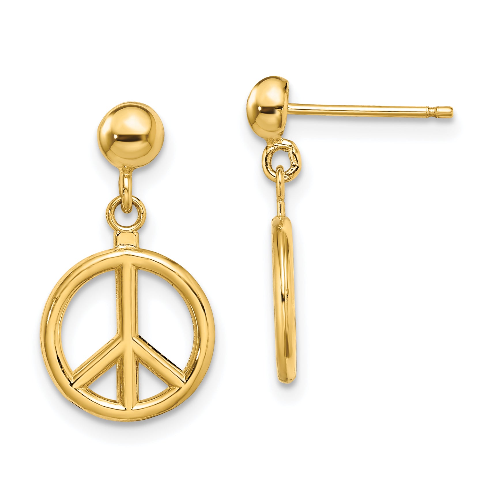 14K 3-D Polished Peace Symbol Dangle Earrings Main image