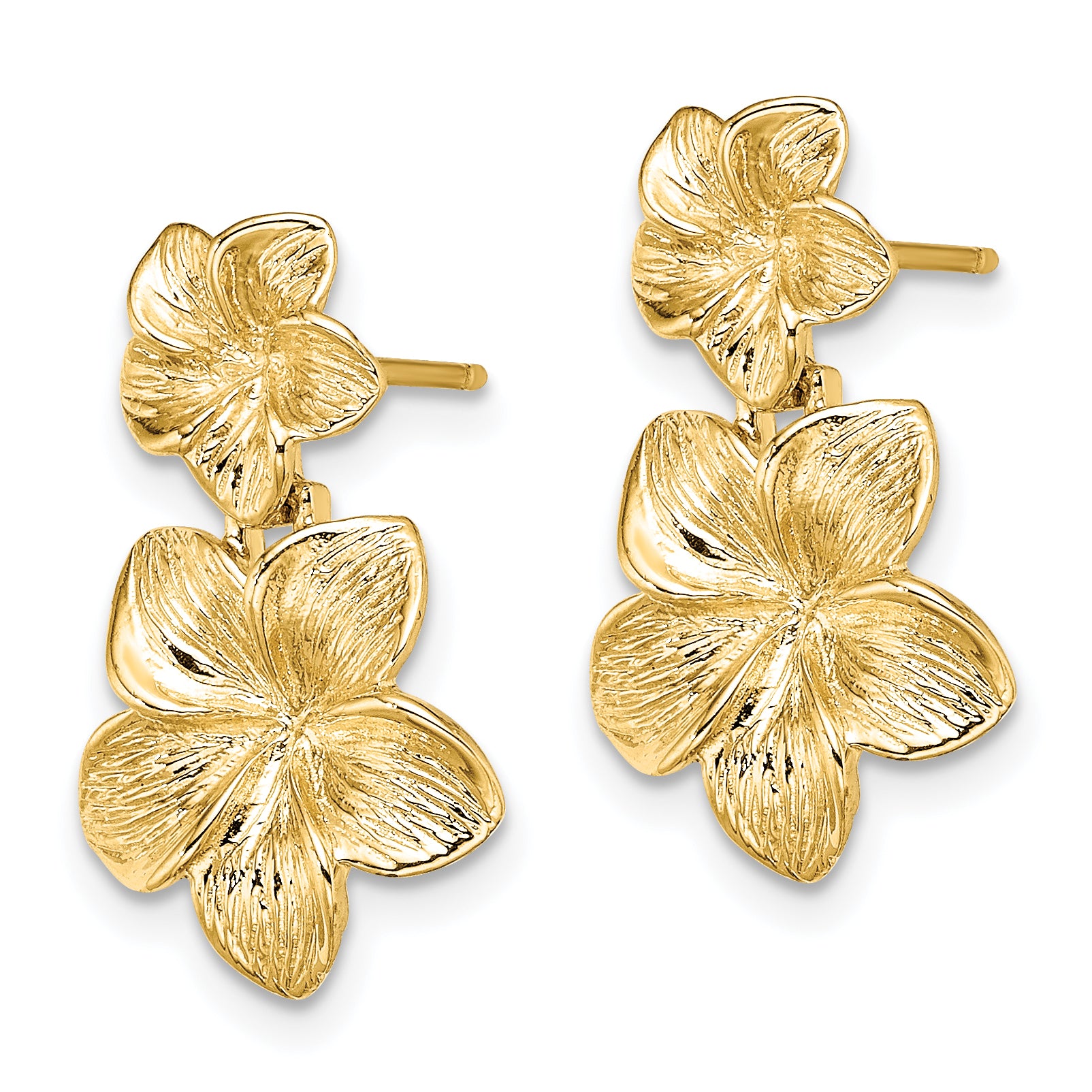 14K Double Plumeria Flower Post Dangle Earrings Secondary image