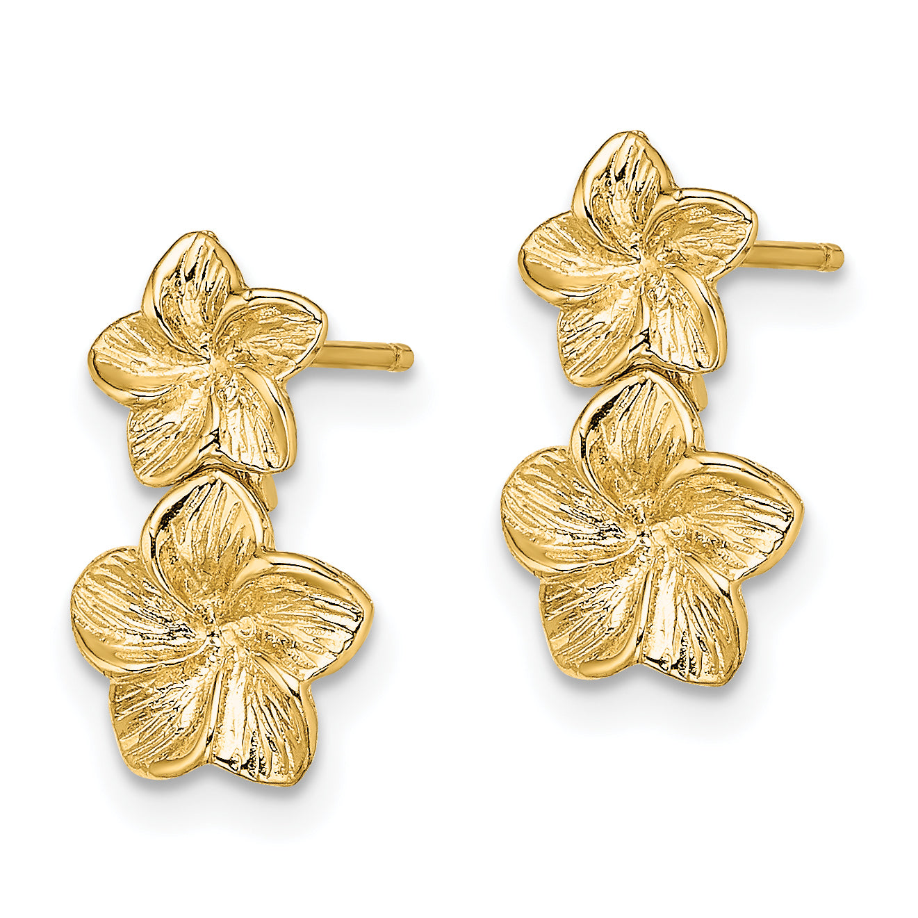 14K Double Plumeria Flower Post Dangle Earrings Secondary image