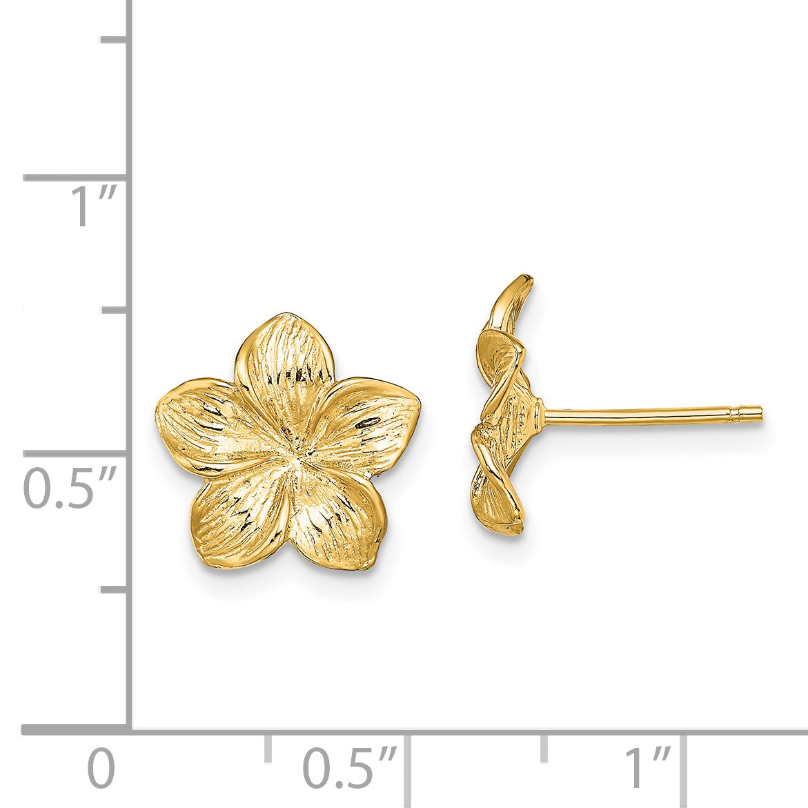 14K Plumeria Flower Post Earrings