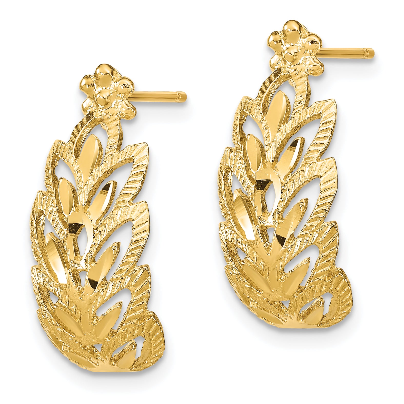 14K D/C Leaf Pattern Post Earrings Secondary image