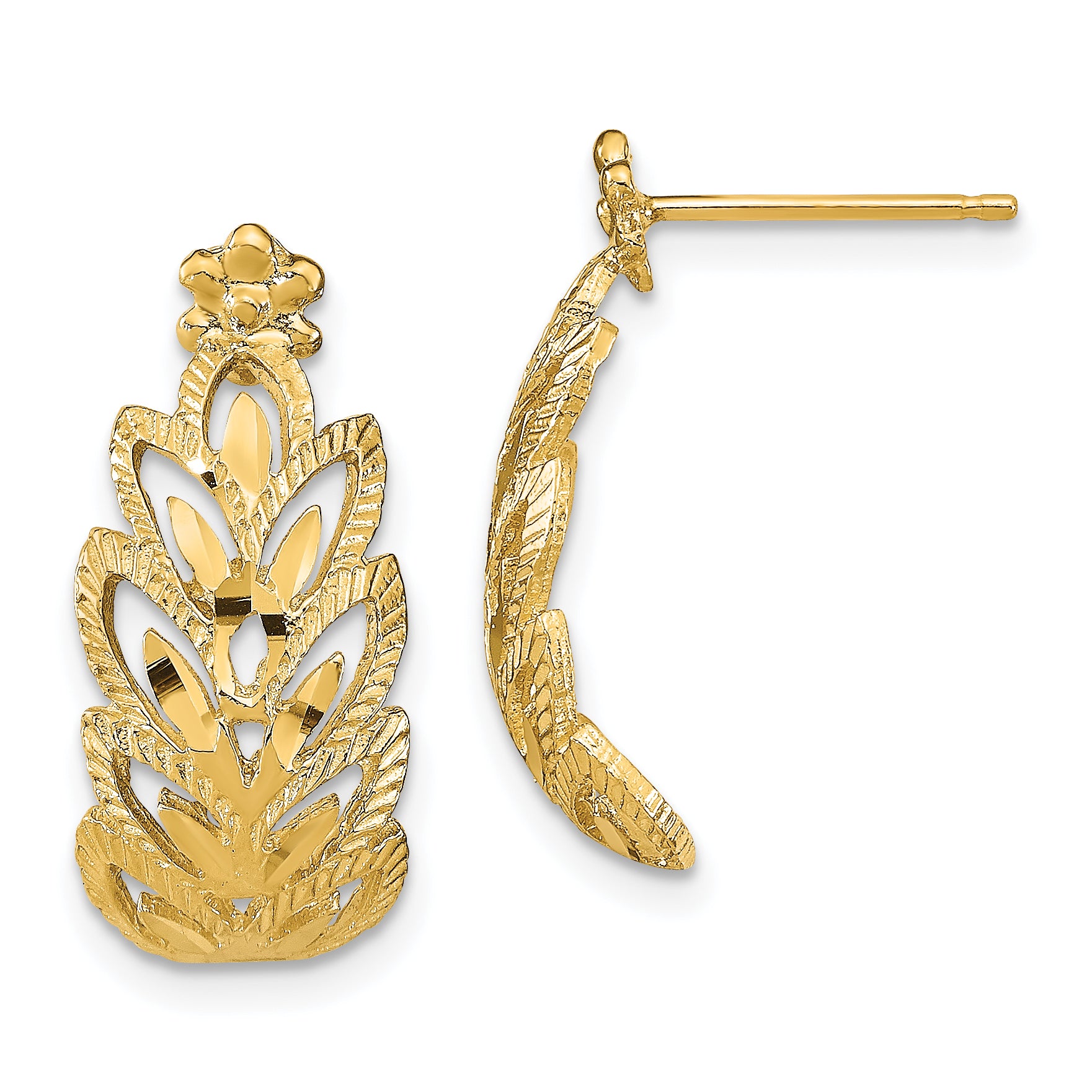 14K D/C Leaf Pattern Post Earrings Main image