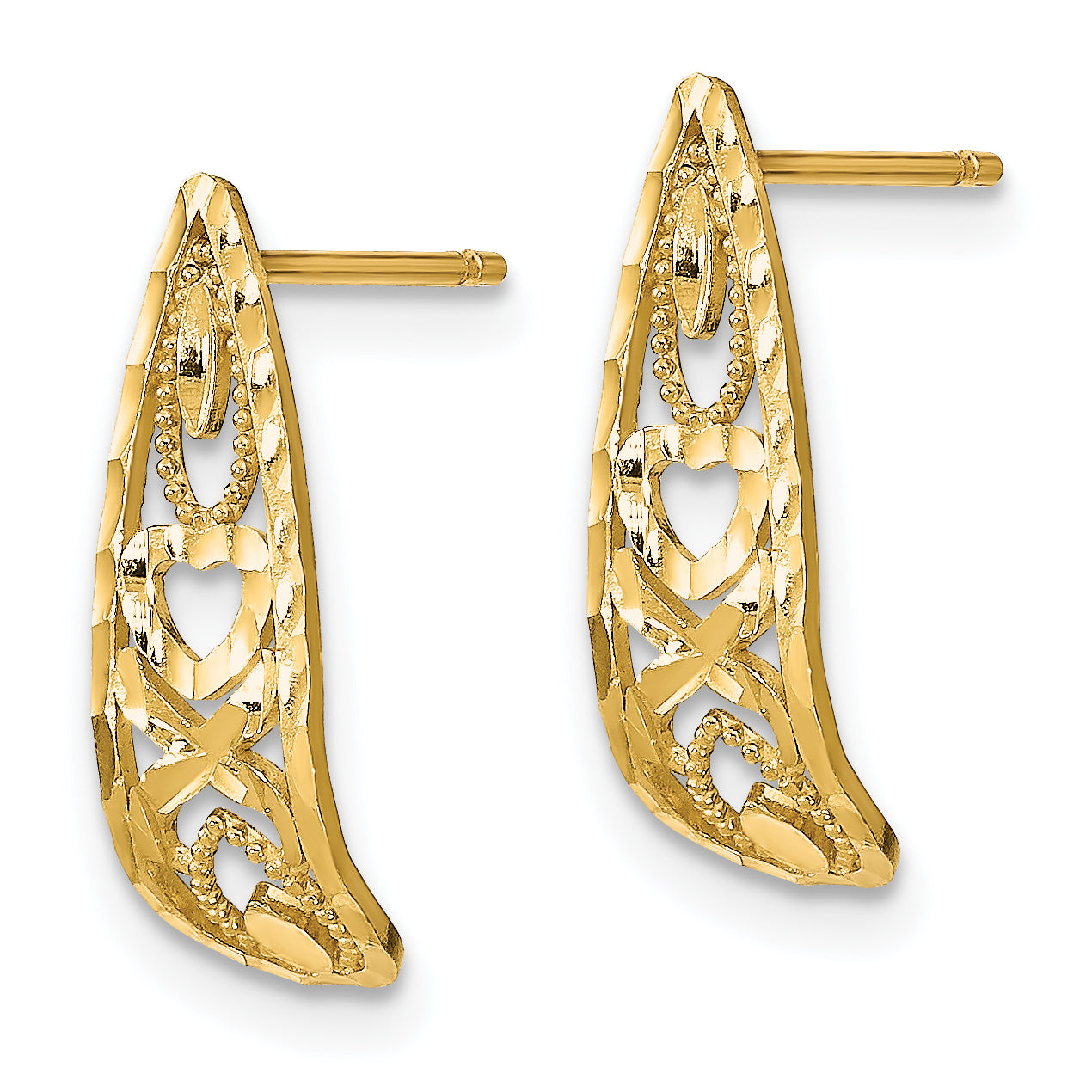 14K D/C Heart and X  Mini Post Earrings