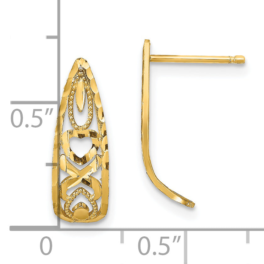 14K D/C Heart and X  Mini Post Earrings
