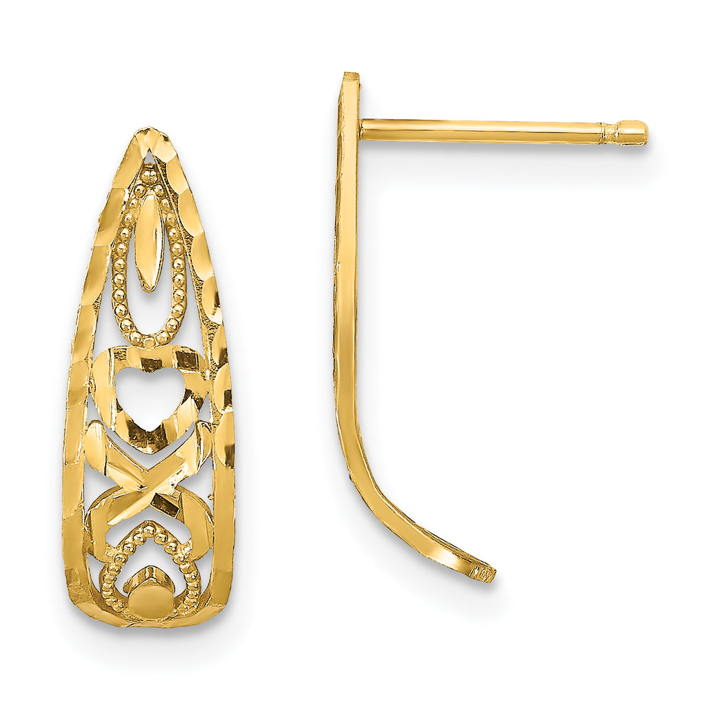 14K D/C Heart and X  Mini Post Earrings