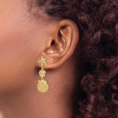 14K Starfish, Sand Dollar ,Scallop Shell Dangle Earrings