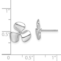 14K White Gold Polished Three Blade Propeller w/ Center Bead Post Earrings