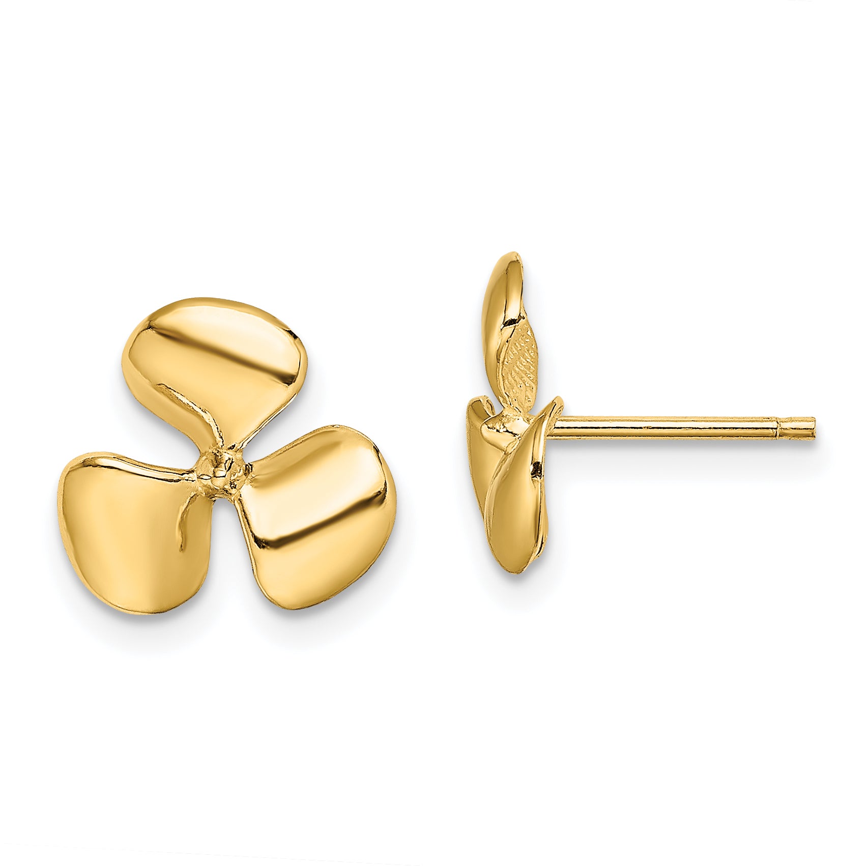 14K Polished Three Blade Propeller w/ Center Bead Post Earrings Main image
