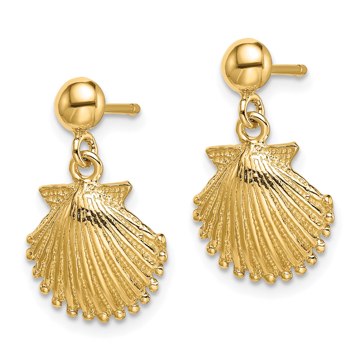 14K Polished Scallop Shell Dangle Earrings
