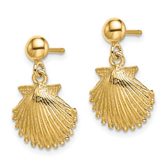 14K Polished Scallop Shell Dangle Earrings