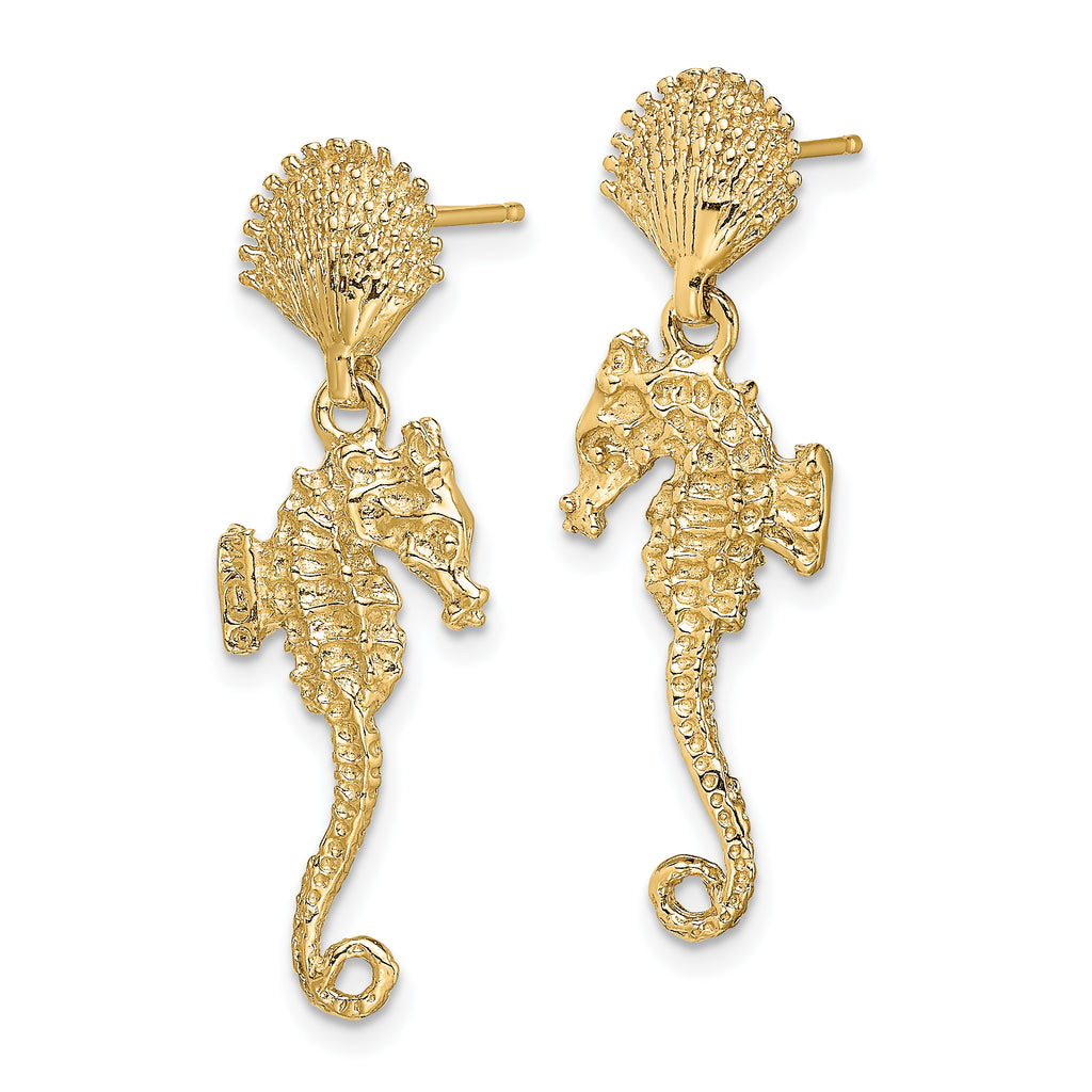 14K Shell & Seahorse Dangle Earrings