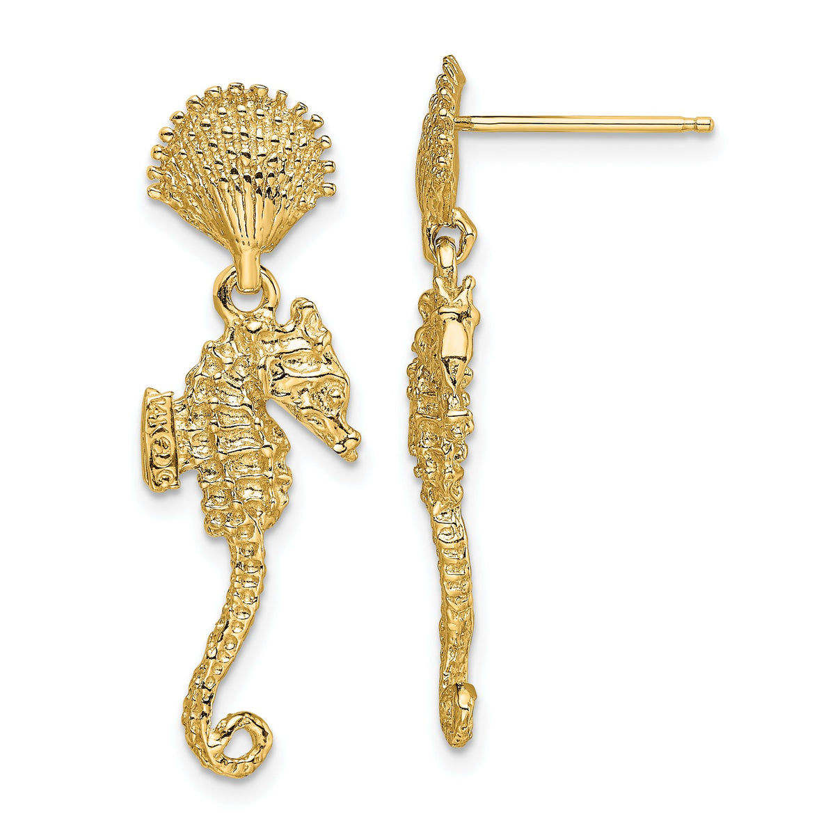 Shell & Seahorse Dangle Earrings in 14K Yellow Gold - Sophia Jewelers Main image