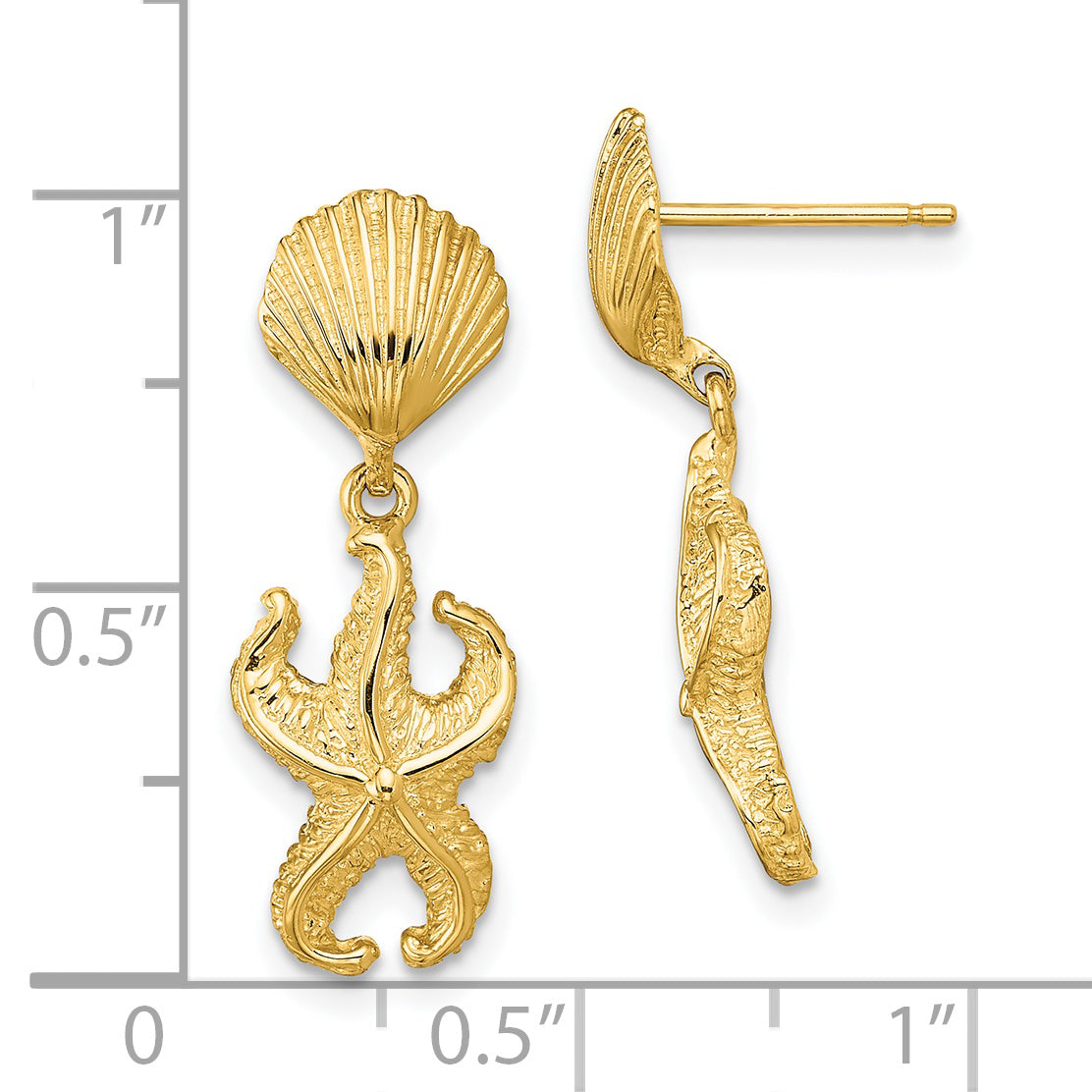 14K Shell/Starfish Dangle Earrings