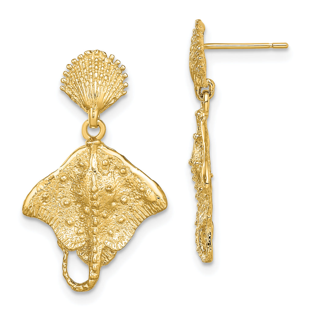 14K Shell and Stingray Post Dangle Earrings