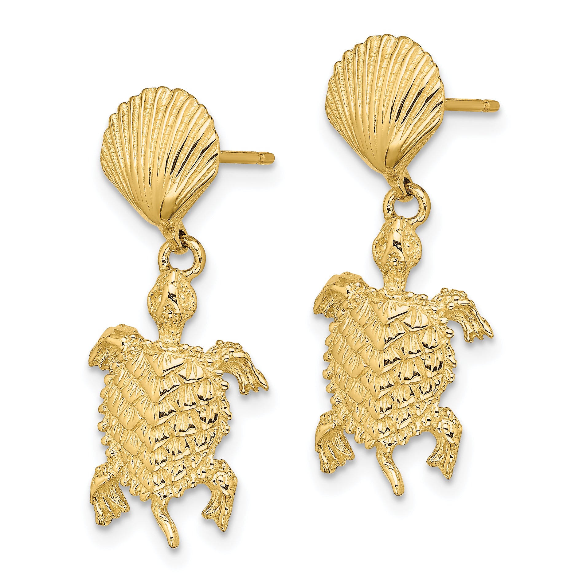 14K Shell and Sea Turtle Dangle Earrings Secondary image