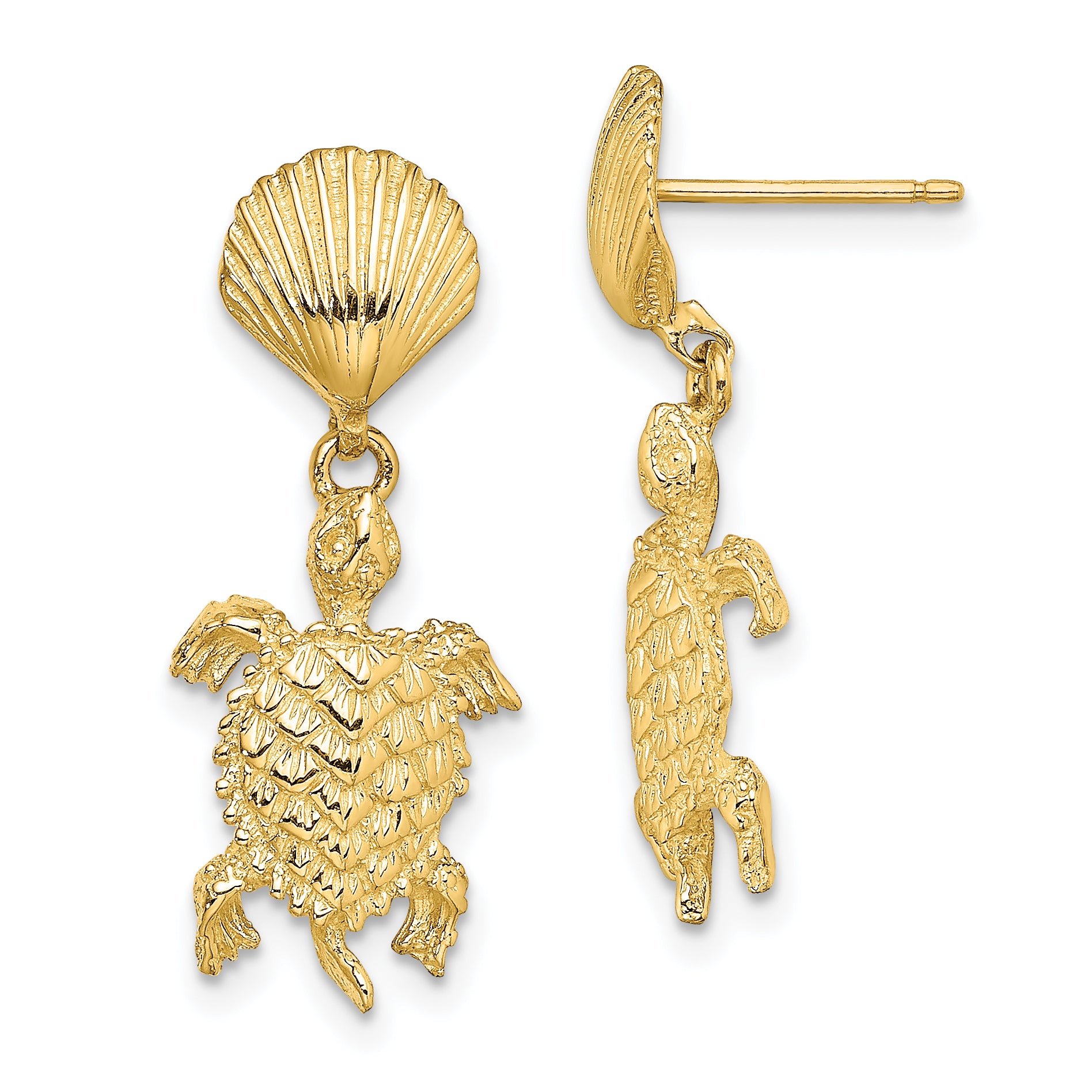 14K Shell and Sea Turtle Dangle Earrings Main image