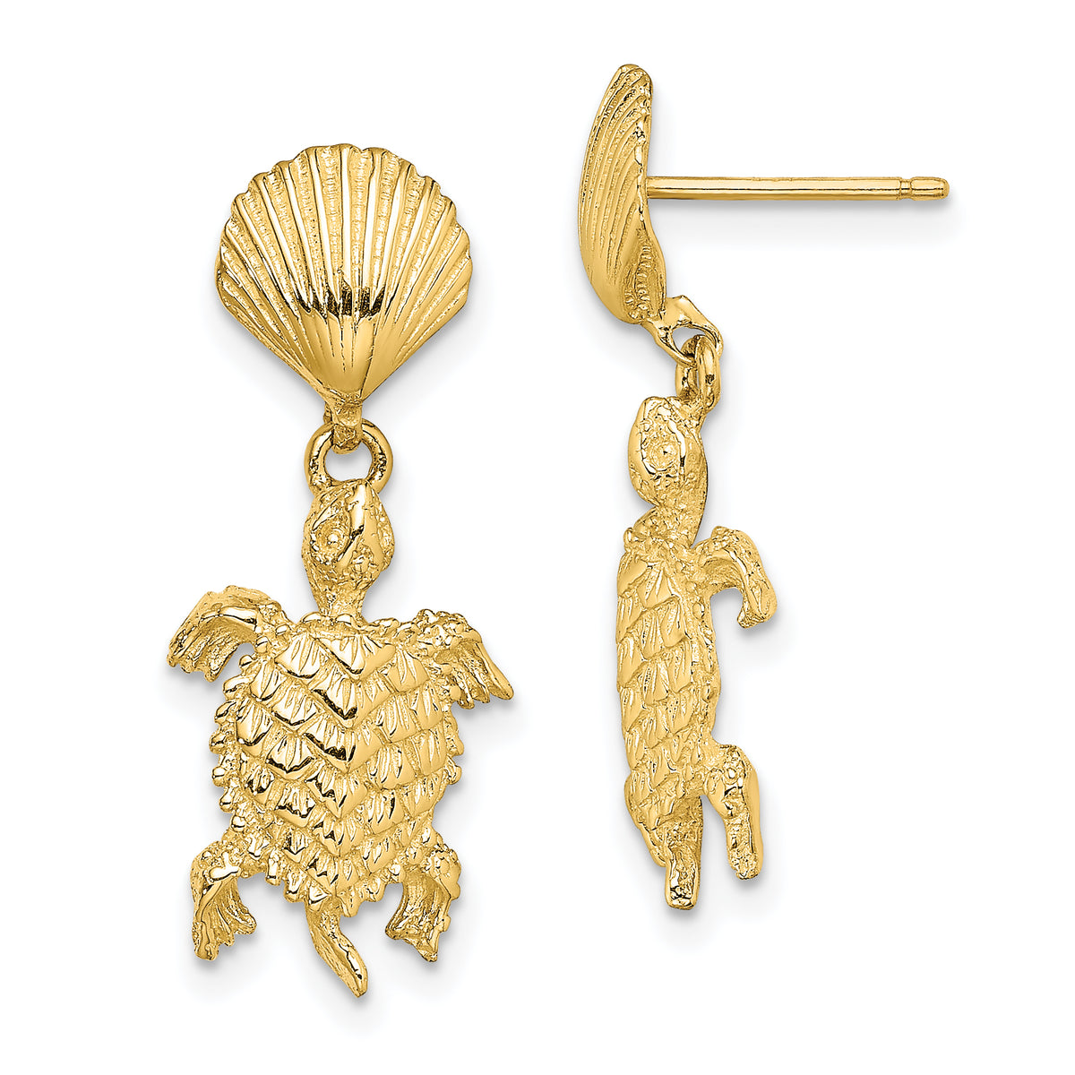 14K Shell and Sea Turtle Dangle Earrings