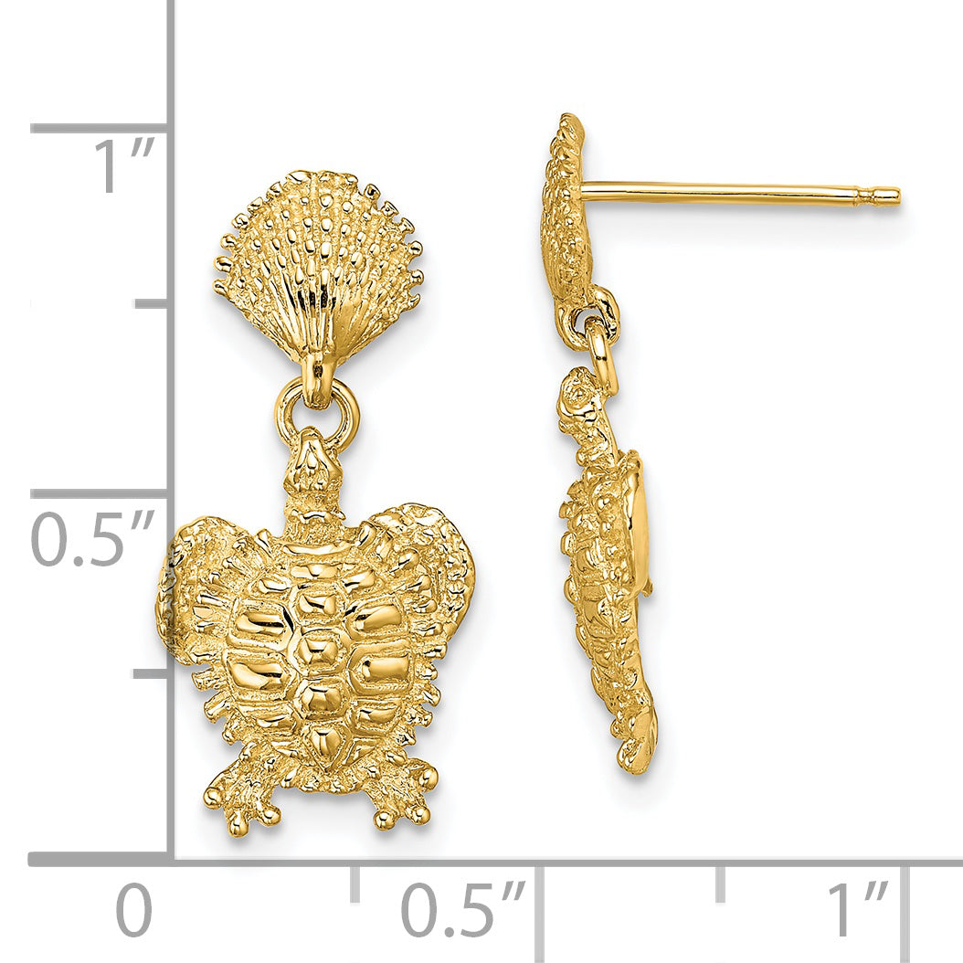 14K Shell and Turtle Post Dangle Earrings