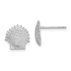 14K White Gold Beaded Scallop Shell Post Earrings