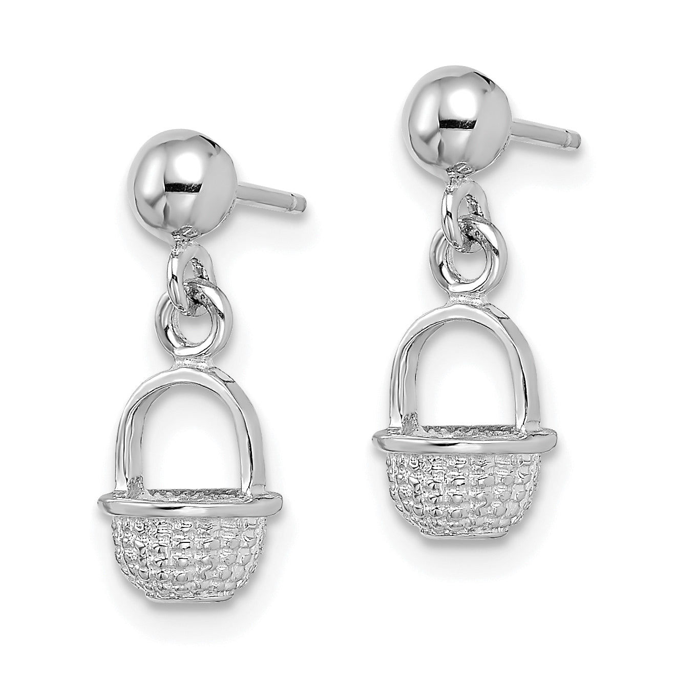 14K White Gold 3-D Mini Basket Drop Earrings Secondary image