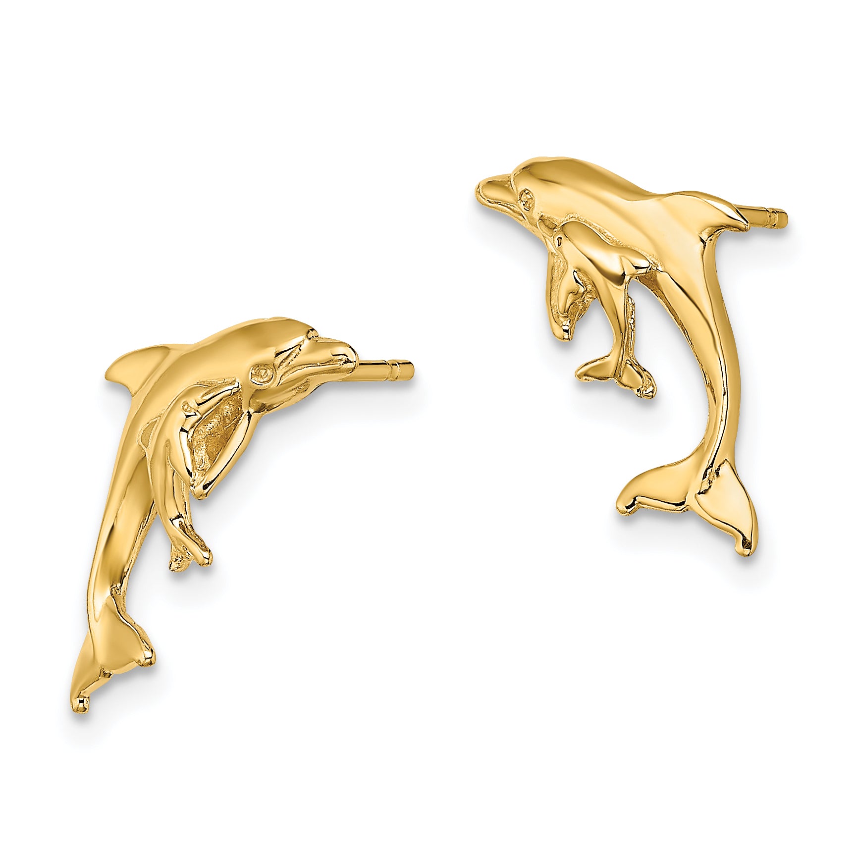 14K Polished Dolphin and Baby Post Earrings Secondary image