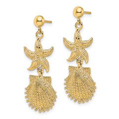14K Starfish/Scallop Shell Dangle Earrings