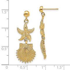14K Starfish/Scallop Shell Dangle Earrings