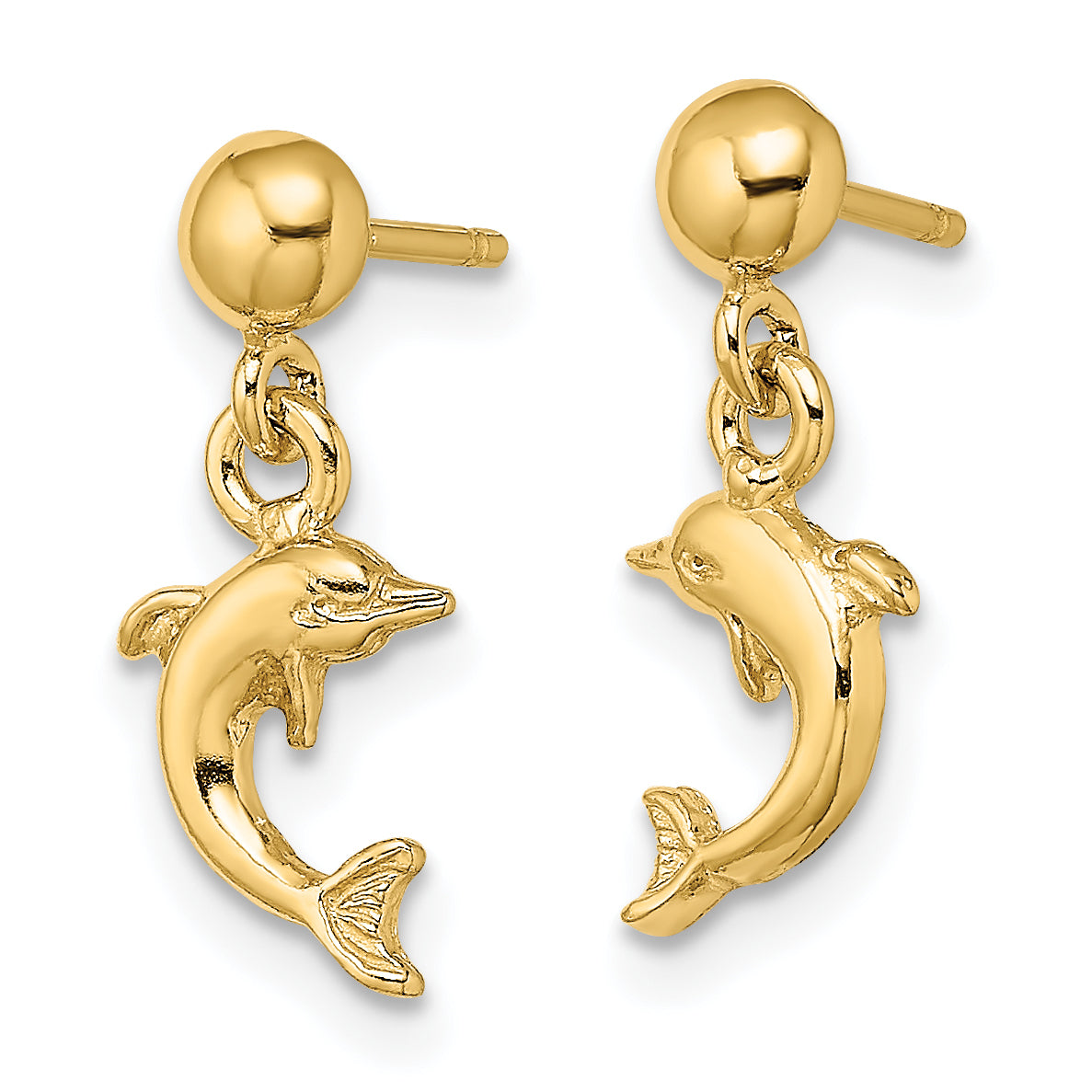 14K Mini Jumping Dolphin Dangle Earrings Secondary image