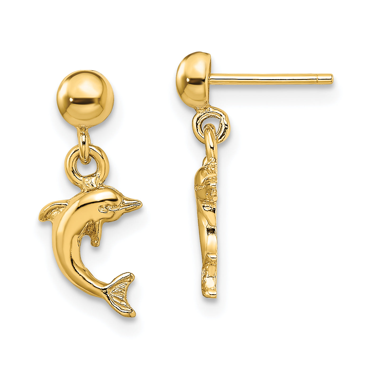 14K Mini Jumping Dolphin Dangle Earrings Main image