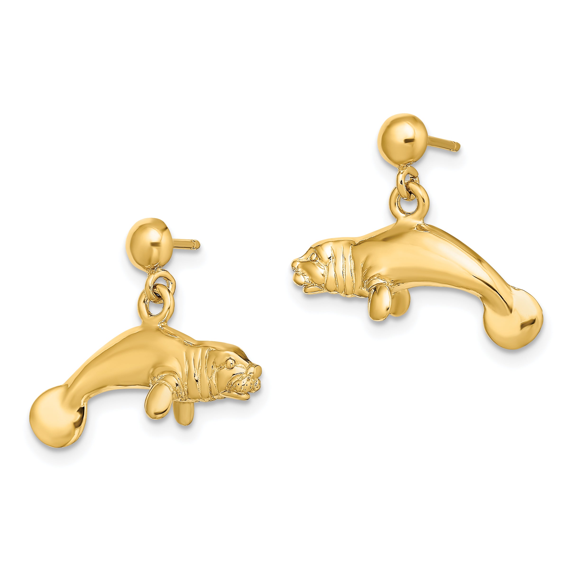 14K 3-D Polished Manatee Dangle Earrings Secondary image