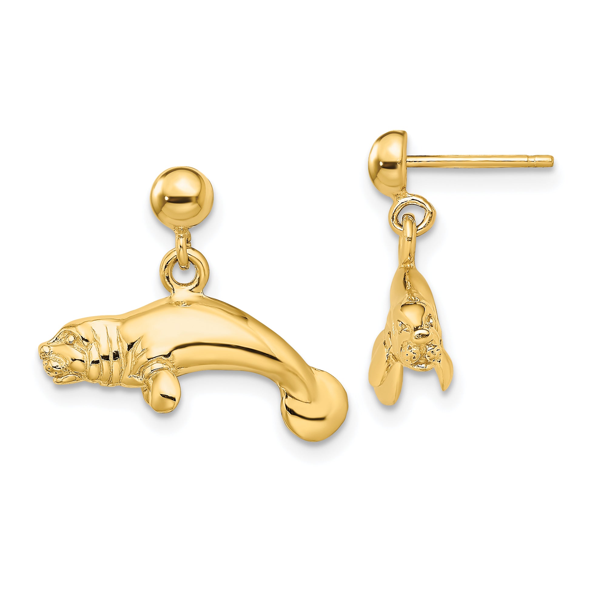 14K 3-D Polished Manatee Dangle Earrings Main image